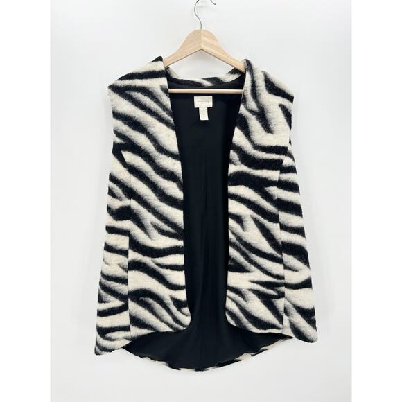 Chico's Vest Women 2 Large Bi-Color Zebra-Print Open Front Wool Polyester Blend - Picture 1 of 7